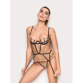 Guepiere con ferretto in tulle ricamato con profili in raso – Privè Stardust / BISCOTTO / 3