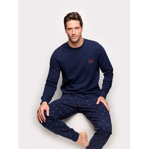 Pigiama lungo cotone interlock motivo peperoncino - Lucky Night / BLU NOTTE / S