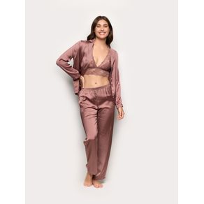 Pantalone lungo in raso - Primula Color / MALVA SCURO / S