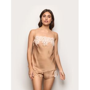 Set top e culotte in raso di viscosa e pizzo - Chantilly / NUDO / S
