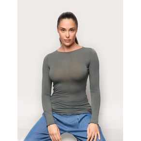 Maglia manica lunga in TENCEL™ Modal con Cashmere / VERDE MILITARE / S